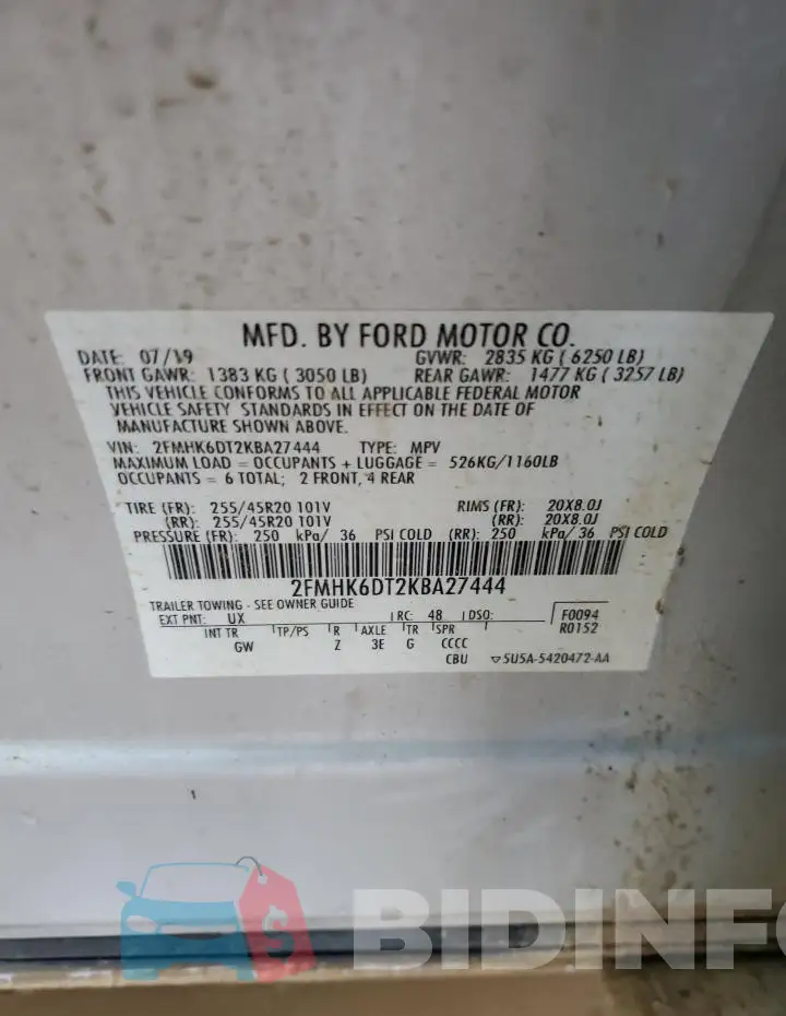 2FMHK6DT2KBA27444 Photo# 13
