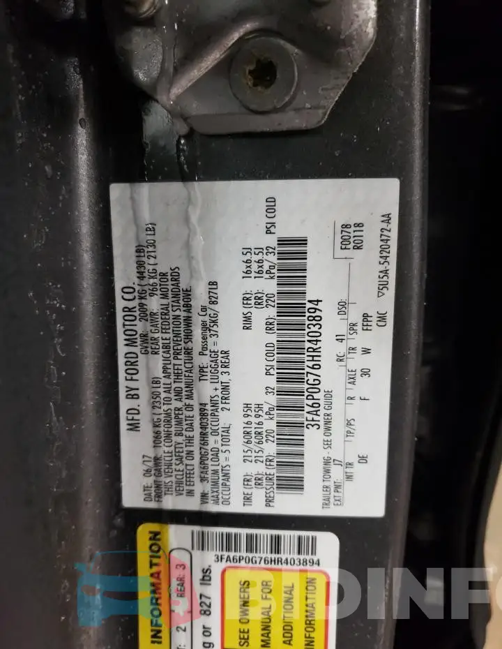 3FA6P0G76HR403894 Photo# 12