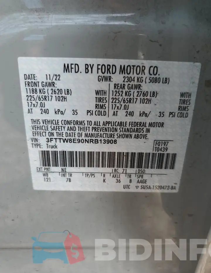 3FTTW8E90NRB13908 Photo# 13