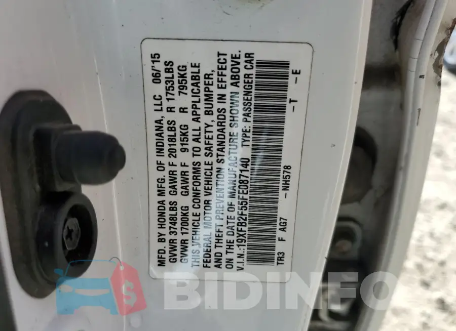 19XFB2F55FE087140 Photo# 12