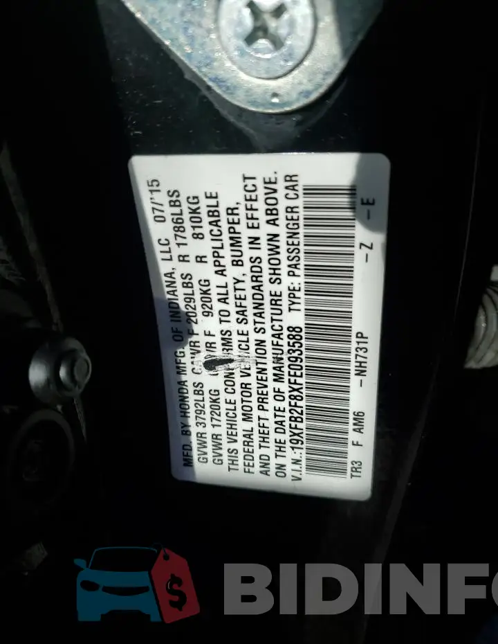 19XFB2F8XFE093588 Photo# 12