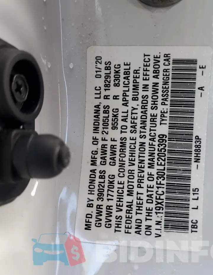 19XFC1F30LE205399 Photo# 12