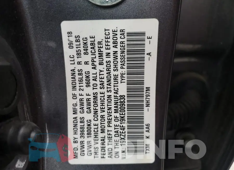 19XZE4F19KE009838 Photo# 12