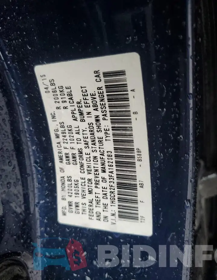 1HGCR2F33FA162063 Photo# 12