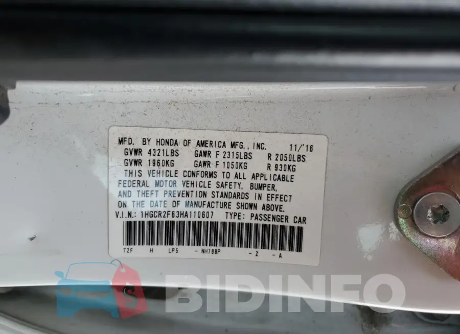 1HGCR2F63HA110607 Photo# 13