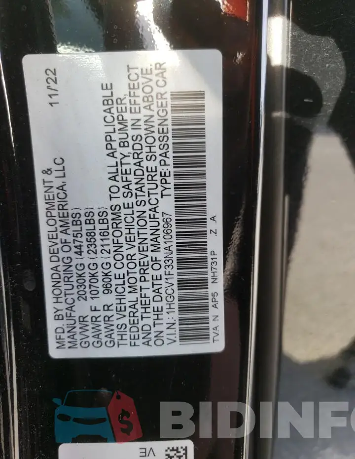 1HGCV1F33NA106967 Photo# 13