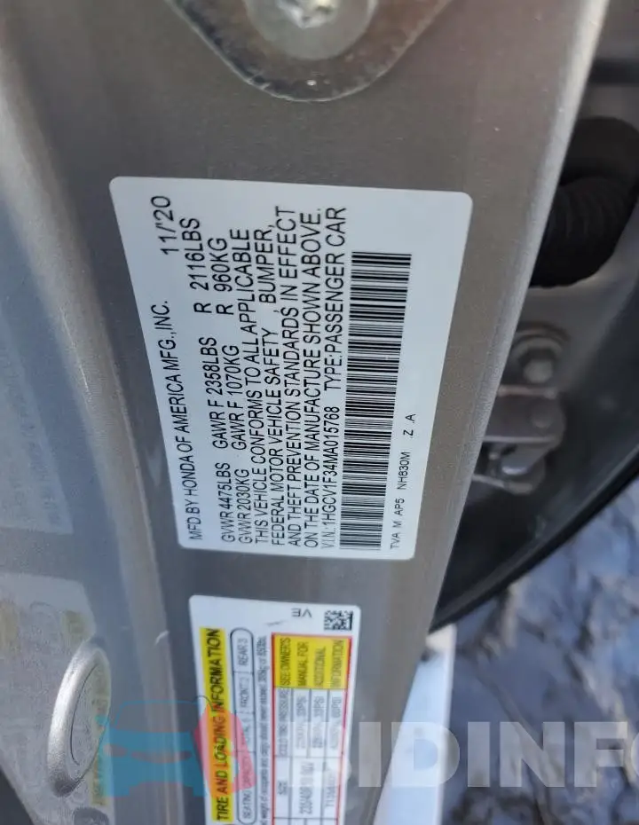 1HGCV1F34MA015768 Photo# 12