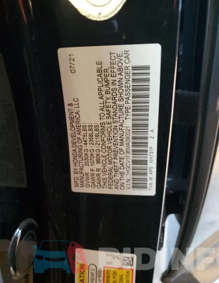 1HGCV1F36MA090021 Photo# 12
