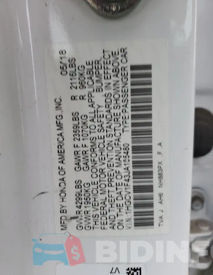 1HGCV1F43JA185480 Photo# 12
