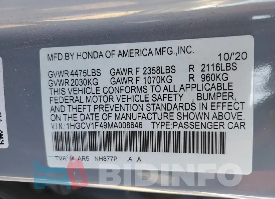 1HGCV1F49MA008646 Photo# 12