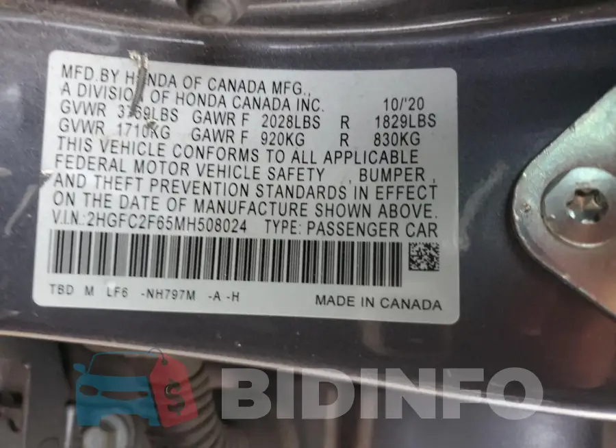 2HGFC2F65MH508024 Photo# 12