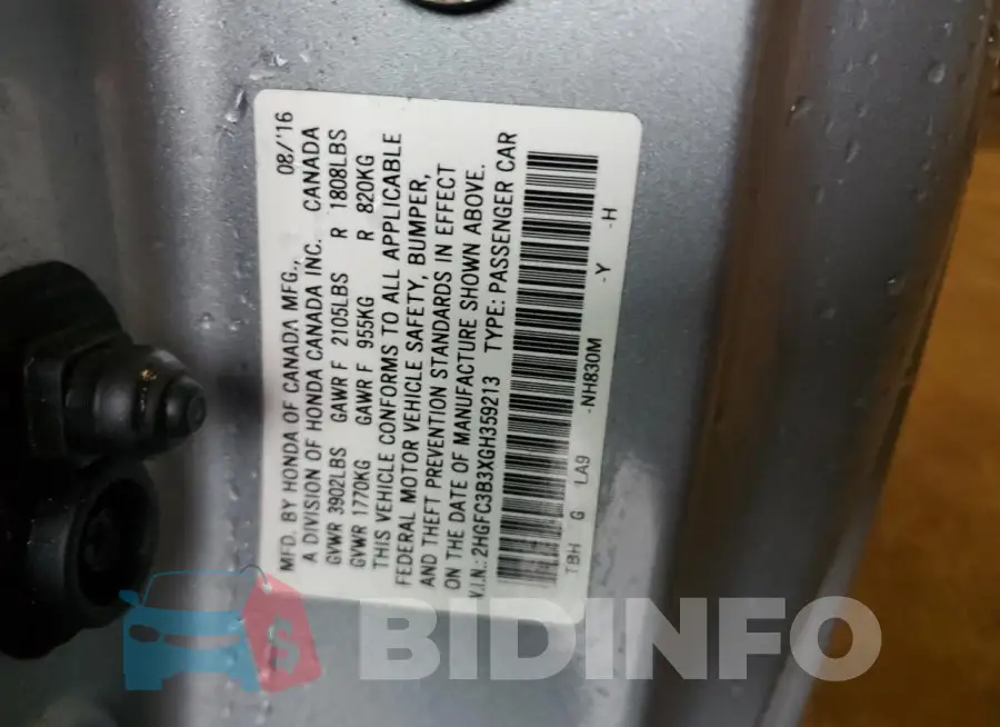 2HGFC3B3XGH359213 Photo# 12