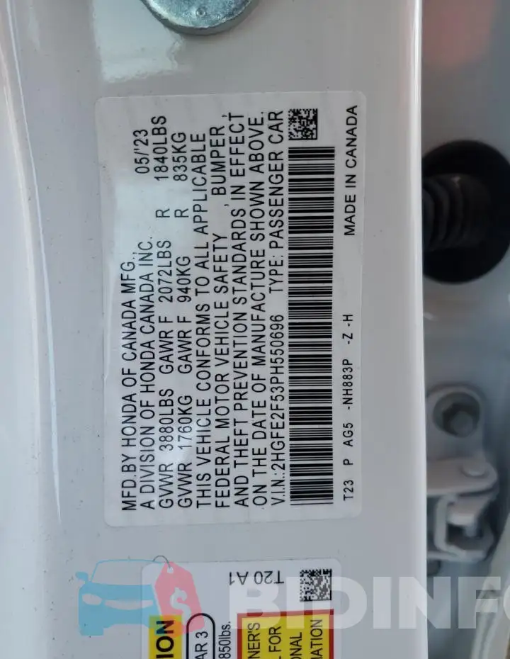 2HGFE2F53PH550696 Photo# 12