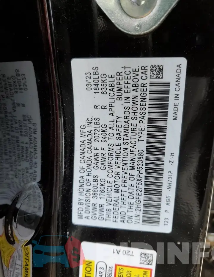 2HGFE2F5XPH533880 Photo# 12