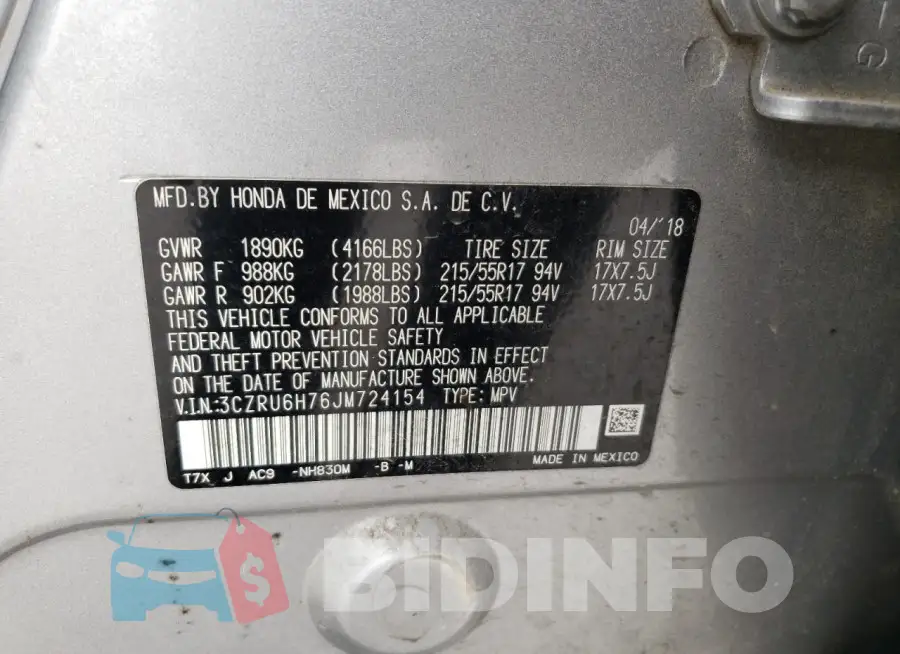 3CZRU6H76JM724154 Photo# 14