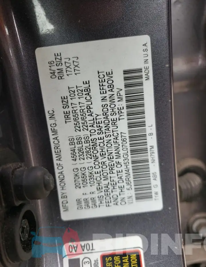 5J6RM4H53GL070677 Photo# 13