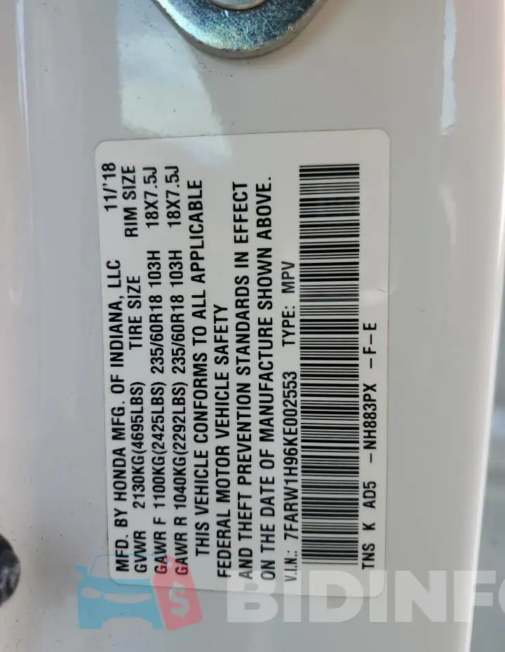 7FARW1H96KE002553 Photo# 13
