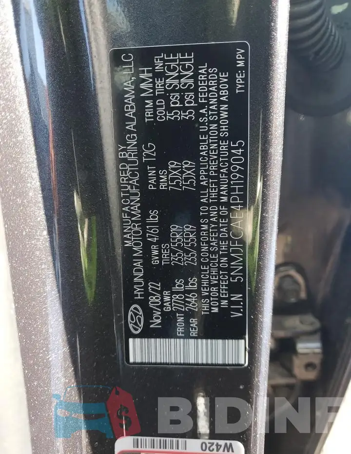 5NMJFCAE4PH199045 Photo# 14