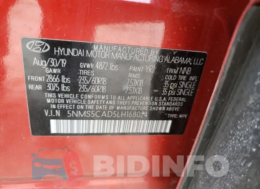 5NMS5CAD5LH168024 Photo# 14