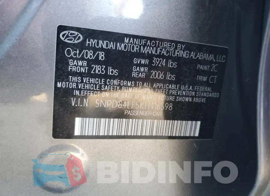 5NPD84LF5KH416598 Photo# 12