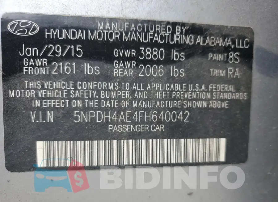 5NPDH4AE4FH640042 Photo# 12