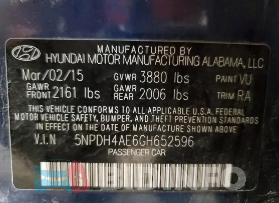 5NPDH4AE6GH652596 Photo# 12