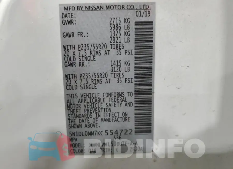 5N1DL0MM7KC554722 Photo# 14