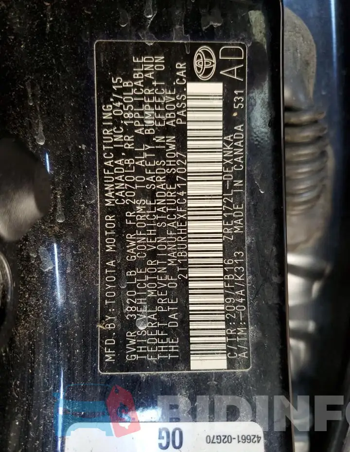2T1BURHEXFC417027 Photo# 12