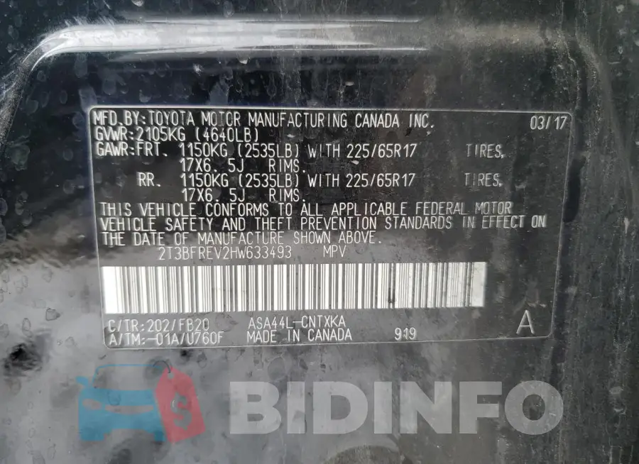 2T3BFREV2HW633493 Photo# 12