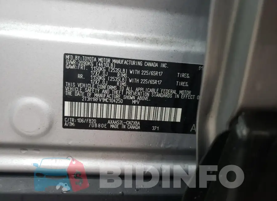 2T3H1RFV1MC104250 Photo# 14