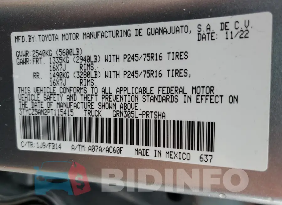 3TYCZ5AN2PT115415 Photo# 12