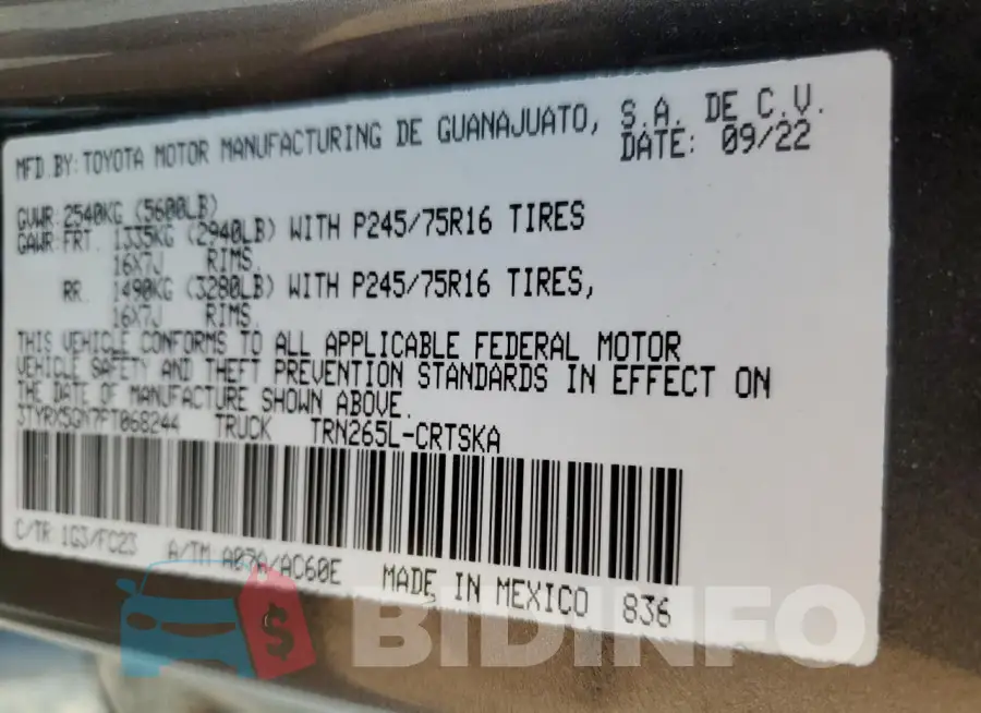 3TYRX5GN7PT068244 Photo# 12