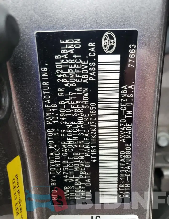 4T1B11HK2KU701650 Photo# 12