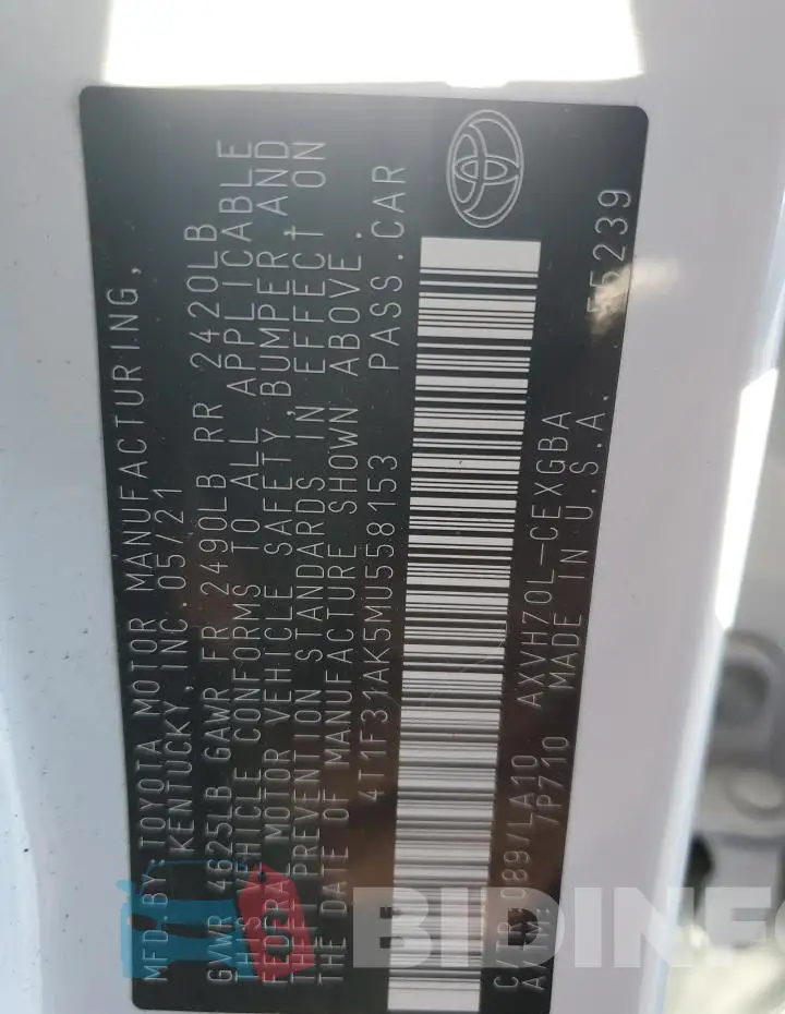 4T1F31AK5MU558153 Photo# 12