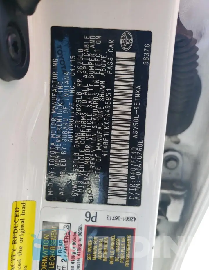 4T4BF1FKXFR495851 Photo# 13
