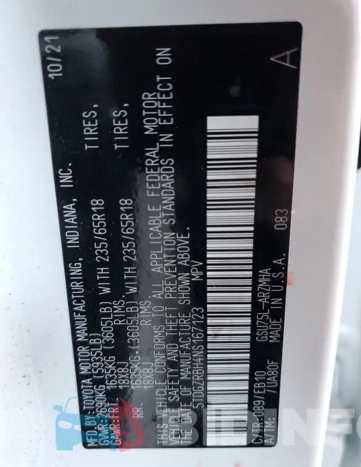 5TDGZRBH4NS167123 Photo# 13