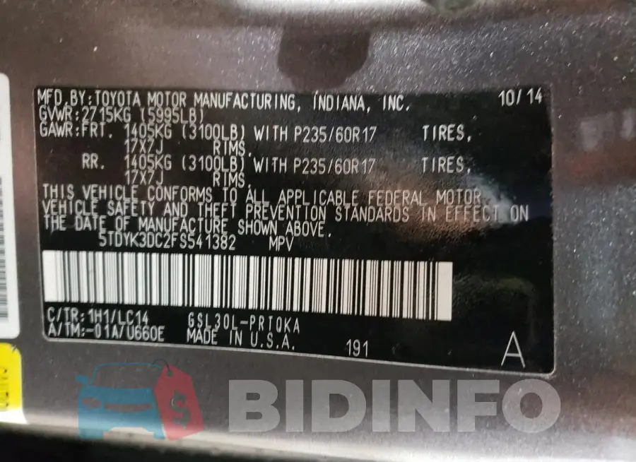 5TDYK3DC2FS541382 Photo# 13