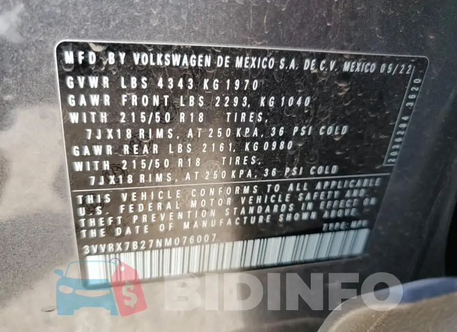 3VVRX7B27NM076007 Photo# 13
