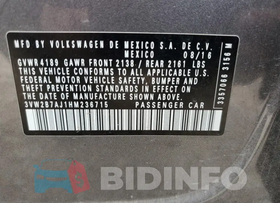 3VW2B7AJ1HM236715 Photo# 13