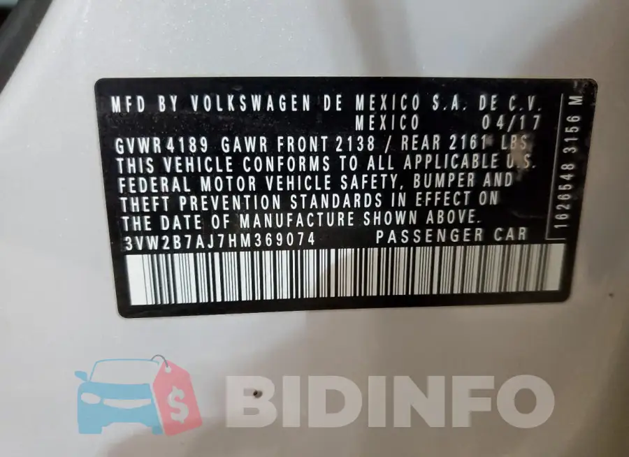 3VW2B7AJ7HM369074 Photo# 12
