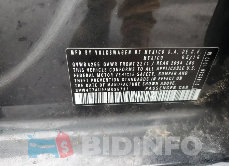 3VW4T7AU9FM095731 Photo# 12