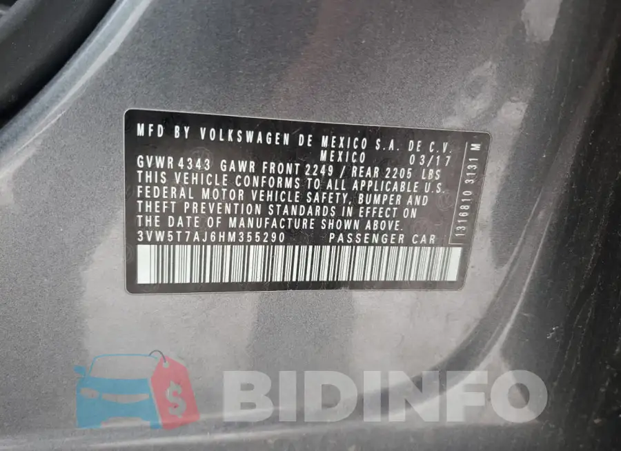 3VW5T7AJ6HM355290 Photo# 13