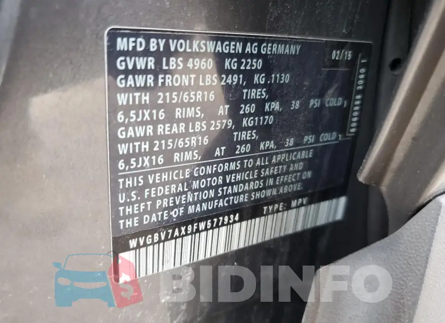 WVGBV7AX9FW577934 Photo# 12