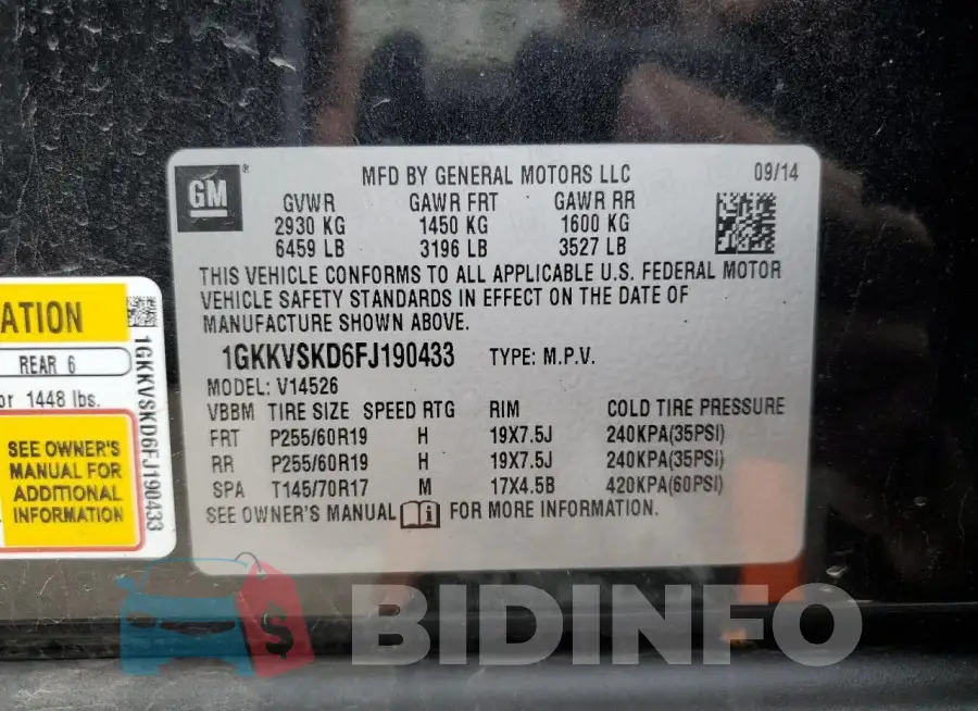 1GKKVSKD6FJ190433 Photo# 13