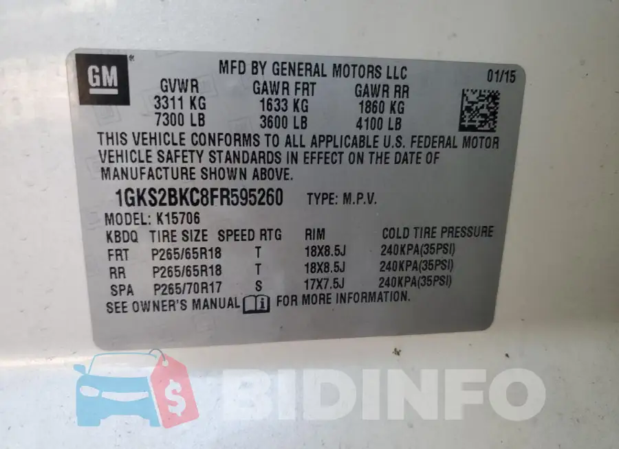 1GKS2BKC8FR595260 Photo# 13