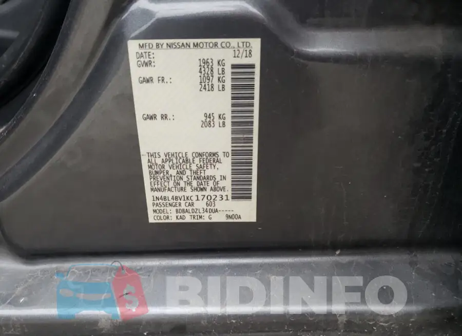 1N4BL4BV1KC170231 Photo# 12