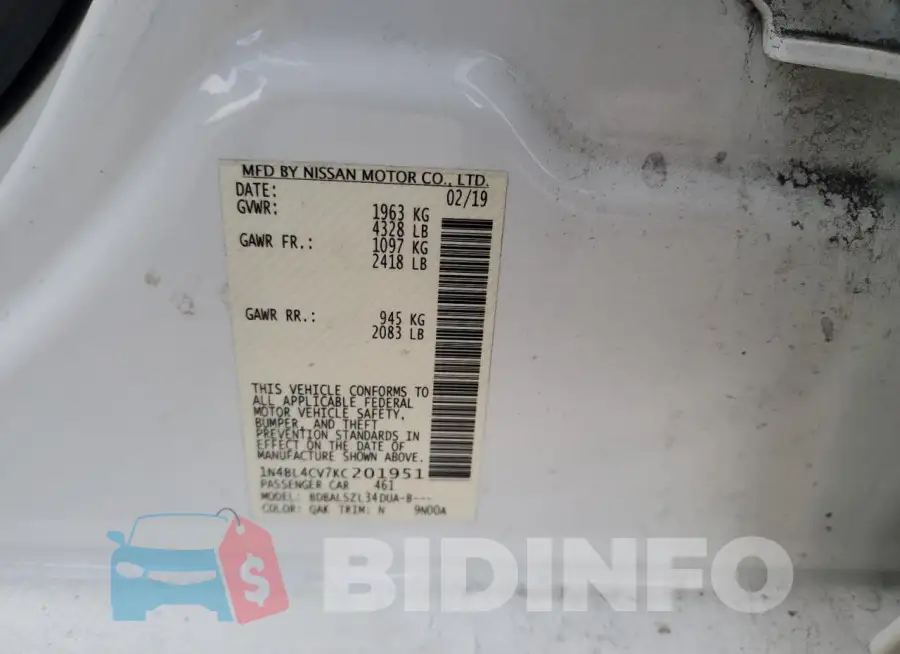 1N4BL4CV7KC201951 Photo# 12