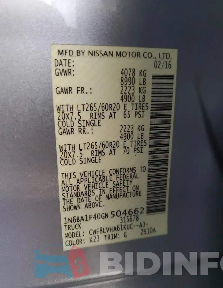 1N6BA1F40GN504662 Photo# 12