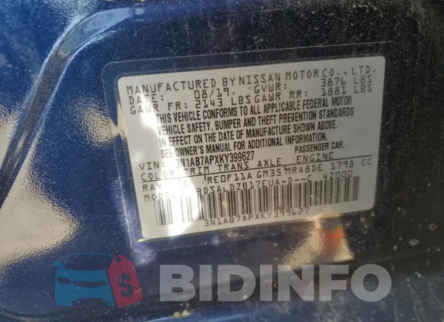 3N1AB7APXKY399627 Photo# 12