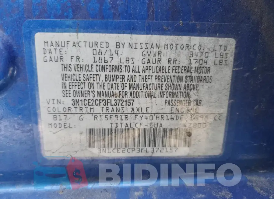 3N1CE2CP3FL372157 Photo# 13